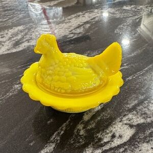 Yellow Hen on Nest Glass Dish Mini